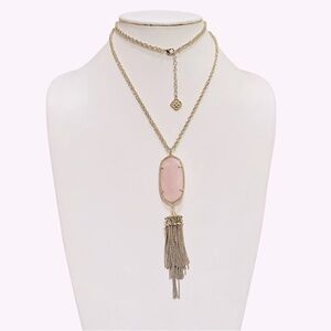 KENDRA SCOTT Rayne Long Gold Necklace w Pink Tassel Pendant